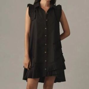 By Anthropologie Black ruffle sleeveless dress L Large